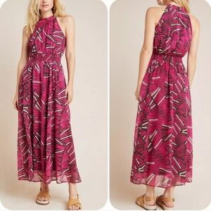 Maeve Anthropologie Kelli Halter Anbstract Print With Pockets Maxi Dress Size L